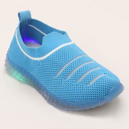 Priaansha Kids Solid Mesh Designed LED Slip On Shoes - Blue-image-11
