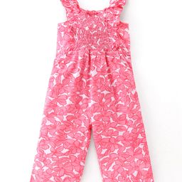 Babyhug 100% Cotton Jersey Square Neck Jumpsuit With Floral Print - Pink-image-2