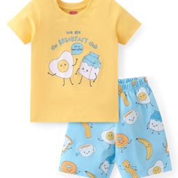 Babyhug Single Jersey Half Sleeves Night Suit Breakfast Print - Yellow & Blue-image-79