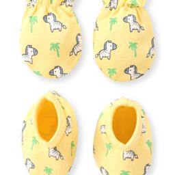 Babyhug 100% Cotton Mittens & Booties Set Zebra Print - Yellow-image-56