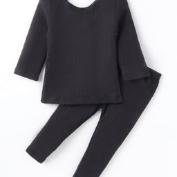 Kanvin Model Knit Full SleevesSolid Colour Thermal Pullover Vest & Pant - Black-image-59