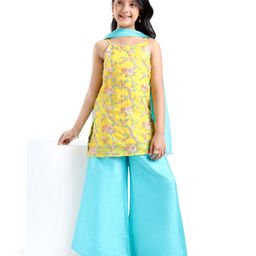 Pine Kids SleevelessKurti Palazzo Set with Dupatta Floral Embroidery - Yellow-picture-17