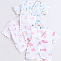 Polka Tots Pack Of 3 Cotton Half SleevesBird Printed Jhablas - White-image-51