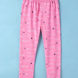 Evimo Single Jersey Knit Full Length Leggings with Text Print - Fuchsia-image-50
