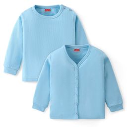 Babyhug Cotton Full Sleeves Solid Colour Pullover & Front Open Thermal Vests Pack of 2 - Light Blue-26