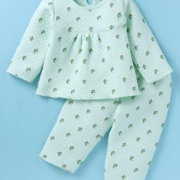 Tango Full Sleeves Winter Night Suit With Cupcakes Print - Sea Green-image-16