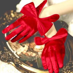 Tipy Tipy Tap Fullfinger Satin Huge Bow Gloves - Red-image-46