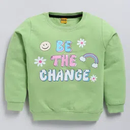 Kidcity Cotton Looper Full Sleeves Be The Change Text Printed Sweatshirt - Green-picture-7
