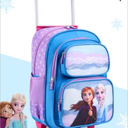 Babyhug Disney Trolley Backpack with Frozen Print with 4 Wheels Blue - Height 16 Inches-image-62