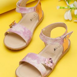 Tiny Bugs Floral Applique Detailed & Foil Designed With Velcro Closure Sandals - Purple-image-49