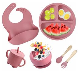 Luvlittle 6 Pcs Silicone Baby Feeding Set, BPA Free & Microwave Safe Dinner Tableware Kit - Feeding Bowl, Suction Plate, Cup, Spoon, Fork & Bib for Kids, Toddler -dusty pink-Colour and Design May Vary-image-15