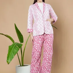 KALINI Printed Pure Cotton Blazer & Trousers-image-43