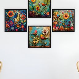 CVANU 4-Pcs Blue & Yellow Wooden Printed Wall Hanging-picture-25