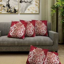 Myntra Elegant Homes Maroon & Beige Set of 5 Abstract Velvet Square Cushion Covers-18