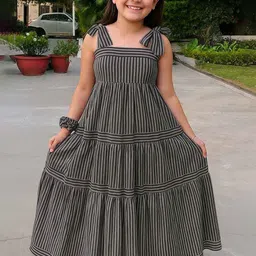 Vetrokart Girls Striped Cotton Fit & Flare Maxi Dress-picture-3