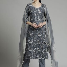 Jaipur Kurti Women Floral Printed Regular Pure Cotton Kurta with Trousers & With Dupatta-image-65