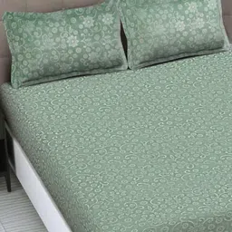 INDHOME LIFE Green & White Floral 220 TC King Bedsheet with 2 Pillow Covers-image-50