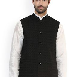 KISAH Men Black Patterned Nehru Jacket-picture-25