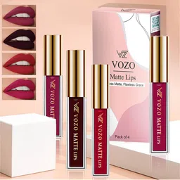 VOZO Set Of 4 Matte Lips Liquid Lipstick Cherry Red 101-Wine 102-Red104-Light Magenta-34