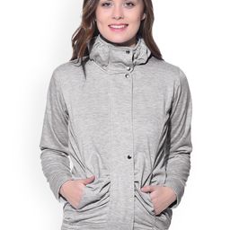 PURYS Women Grey Solid Bomber Jacket-image-82