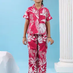 SANSKRUTIHOMES Girls Floral Printed Pure Cotton Shirt Collar Night suit-picture-5
