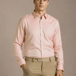 Louis Philippe Textured Spread Collar Slim Fit Pure Cotton Shirt-picture-49