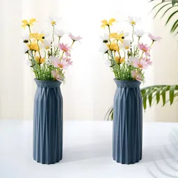UMAI 2 Pcs Blue Textured Glass Flower Vases-image-9