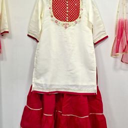 MASTARANG Girls Floral Embroidered Kurta With Sharara & Dupatta-image-94