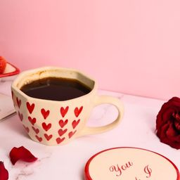 WEAVING HOMES Red & Cream-Coloured Printed Ceramic Glossy Cups Set of Cups and Mugs image 2