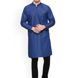 Kuons Avenue Men Navy Blue Solid Straight Kurta-picture-18