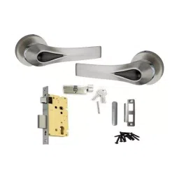 Atom Zinc Alloy Silver and Black Door Handle Lock Set, RoseO-38With.OSK.Lock-1