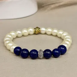 SANAA CREATIONS Unisex Crimson Stone Onyx & Pearls Beaded Elasticated Bracelet-image-34