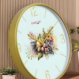 RANDOM Gold-Toned & Blue Printed Contemporary Wall Clock-image-49