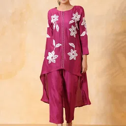 ORAT Embroidered Round Neck Top With Trousers Co-Ords-image-10