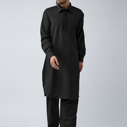SOJANYA Men Black & Black Solid Kurta with Salwar-image-18
