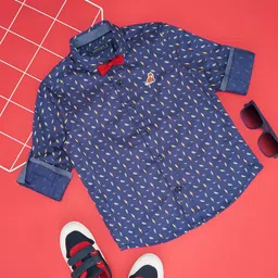 Pantaloons Junior Boys Spread Collar Conversational Printed Cotton Casual Shirt-picture-5