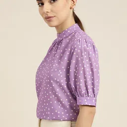 her by invictus Purple & White Polka Dot Print Top-37