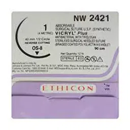 Ethicon 1 USP Violet Vicryl 1/2 Circle Reverse Cutting Sutures NW2421 Pack of 12 Pcs-46