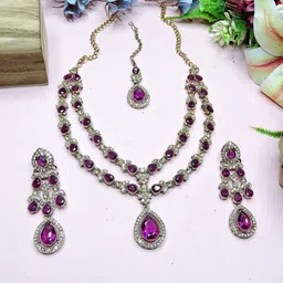 VATSALYA creation Alloy Gold- plated Purple Jewellery Set-33