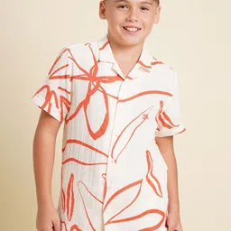 Jack & Jones Junior Boys Cuban Collar Abstract Printed Cotton Casual Shirt-image-72