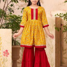 Muhuratam Girls Yellow Viscose Rayon Kurta Sets-picture-29