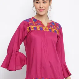 Mayra Floral Embroidered Round Neck Pure Cotton Top-image-58