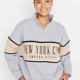 Trendyol Typography Printed High Neck Cotton Sweatshirt-image-48