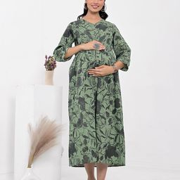 Negen Floral Print Maternity Fit & Flare Maxi Dress-image-91