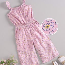 Babyoye Frill Sleeves Cotton Jumpsuit Floral Print - Pink-picture-10