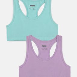 Mackly Pack Of 2 Solid Cotton Trainer Bras  - Green & Purple-image-34