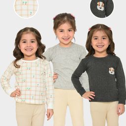 Mi Arcus  Cotton Full Sleeves Checked & Striped Thermal Tee Pack of 3 Multi Colour-image-50