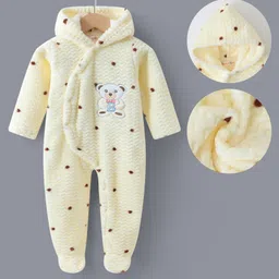 Kookie Kids Full Sleeves Footed Hooded Romper With Teddy Bear Patch - Yellow-picture-40