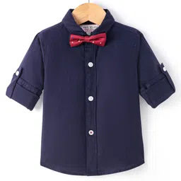 JASH KIDS Cotton Woven Full Sleeves Solid Colour Shirt with Bow - Navy-picture-8