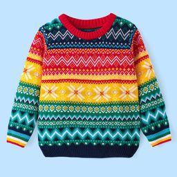 Pine Kids Knit Full Sleeves Pullover with Chevron Design - Red Yellow & Blue-image-80